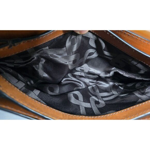 Vintage Tan Leather Crossbody Bag With Gold Accents & Turn-Lock Closure - Picture 6 of 12